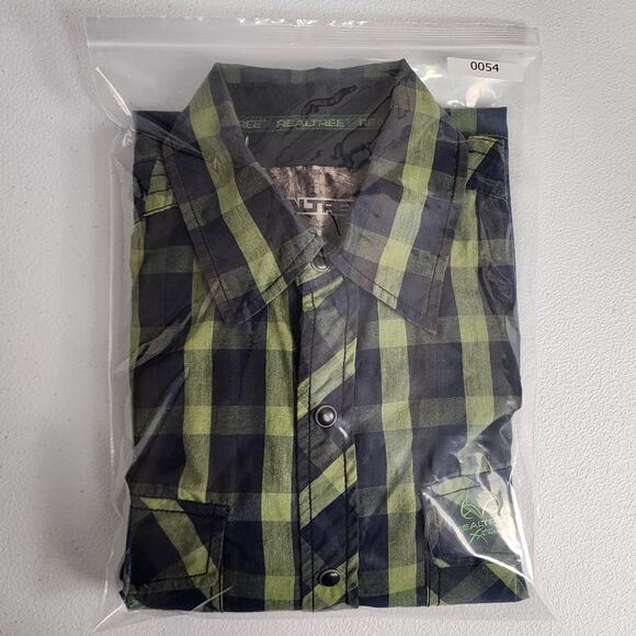 Realtree Men's Long Sleeve Shirt Snap Up Blue Green Plaid Small Hunting Outdoors - Picture 12 of 12
